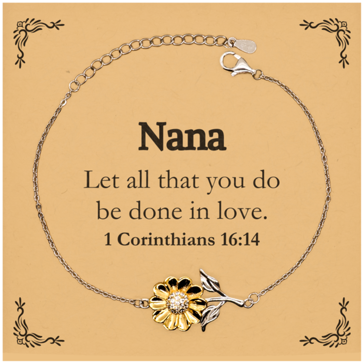 christian nana gifts let all that you do be done in love bible verse scripture sunflower bracelet baptism confirmation gifts for nana