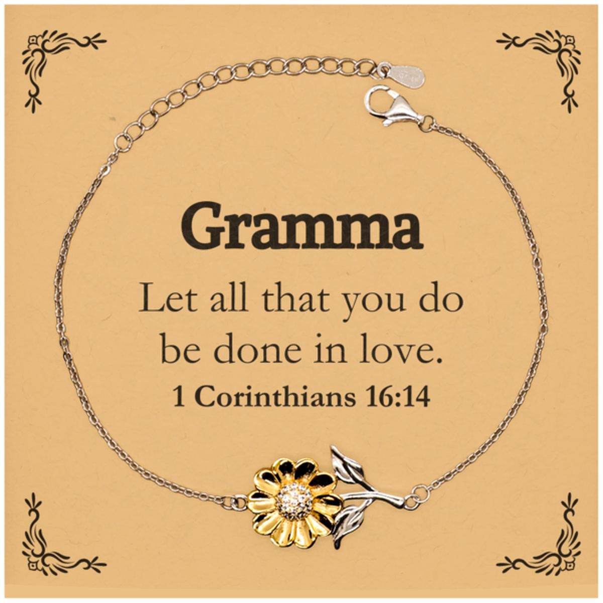 christian gramma gifts let all that you do be done in love bible verse scripture sunflower bracelet baptism confirmation gifts for gramma