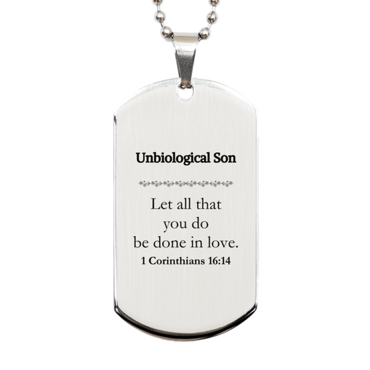 christian unbiological son gifts let all that you do be done in love bible verse scripture silver dog tag baptism confirmation gifts for unbiological son