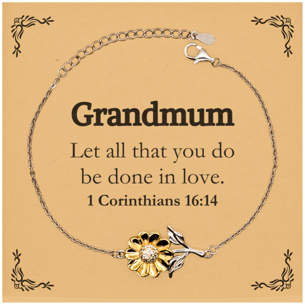 christian grandmum gifts let all that you do be done in love bible verse scripture sunflower bracelet baptism confirmation gifts for grandmum