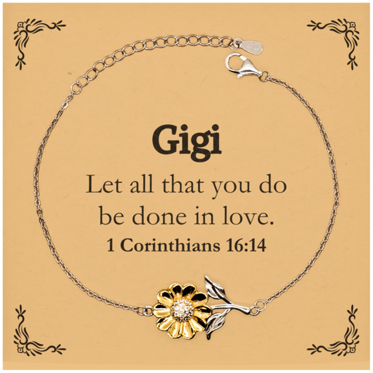 christian gigi gifts let all that you do be done in love bible verse scripture sunflower bracelet baptism confirmation gifts for gigi