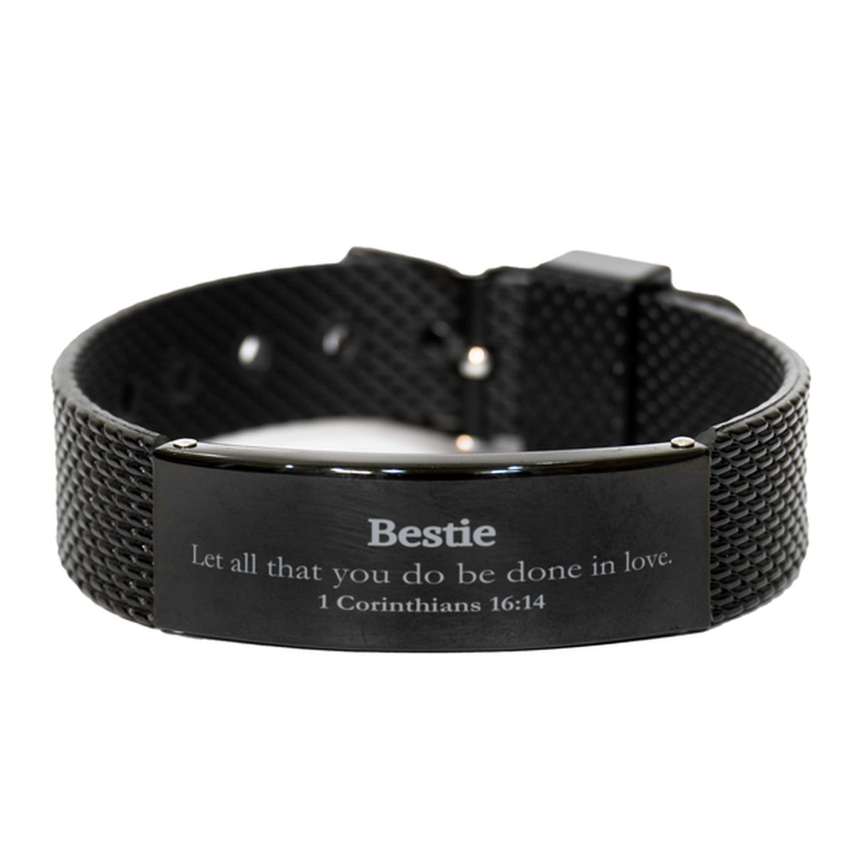 christian bestie gifts let all that you do be done in love bible verse scripture black shark mesh bracelet baptism confirmation gifts for bestie