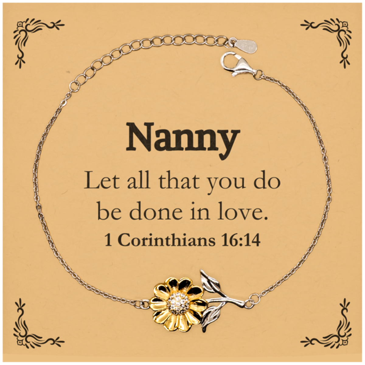 christian nanny gifts let all that you do be done in love bible verse scripture sunflower bracelet baptism confirmation gifts for nanny