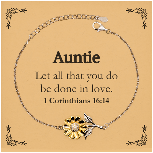 christian auntie gifts let all that you do be done in love bible verse scripture sunflower bracelet baptism confirmation gifts for auntie