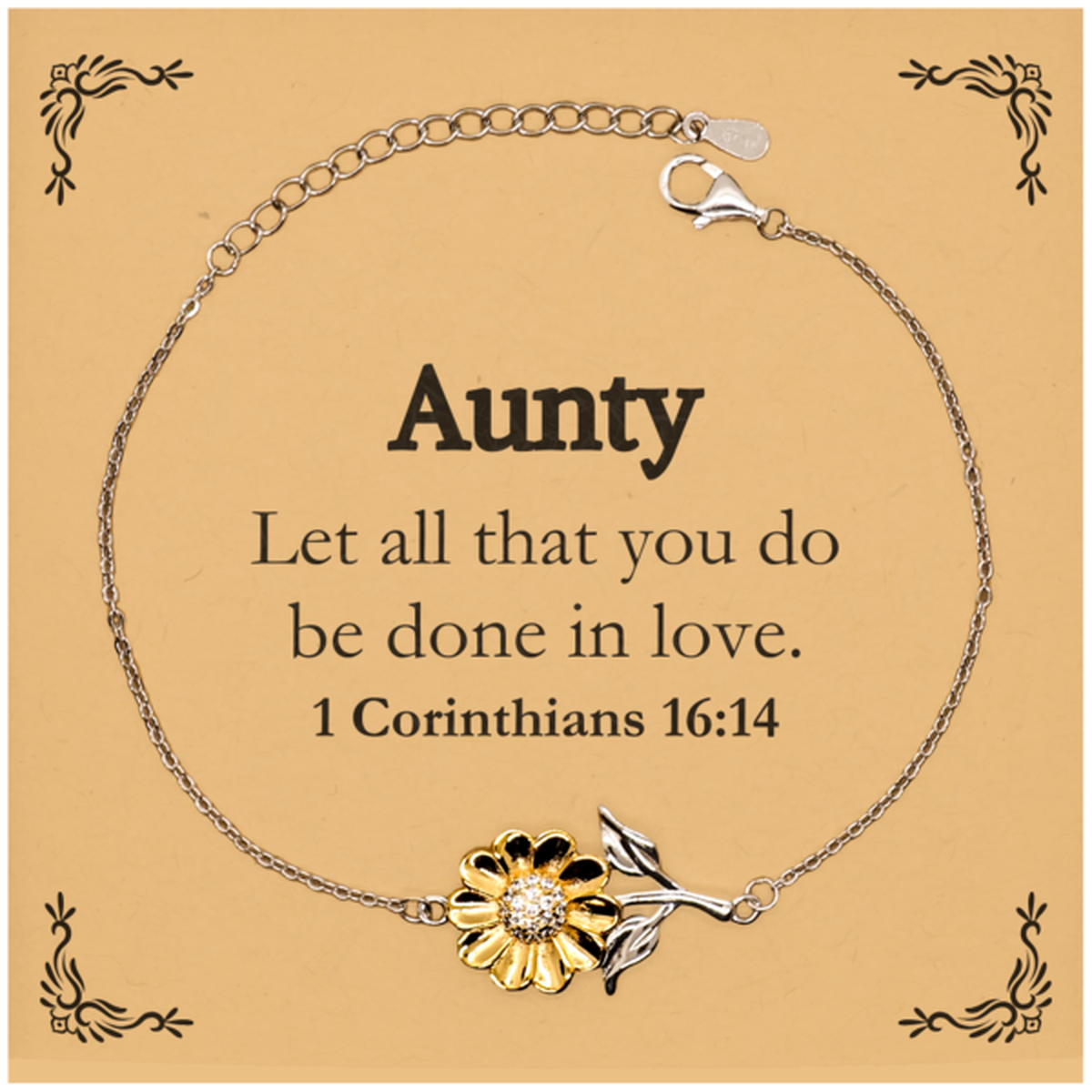 christian aunty gifts let all that you do be done in love bible verse scripture sunflower bracelet baptism confirmation gifts for aunty