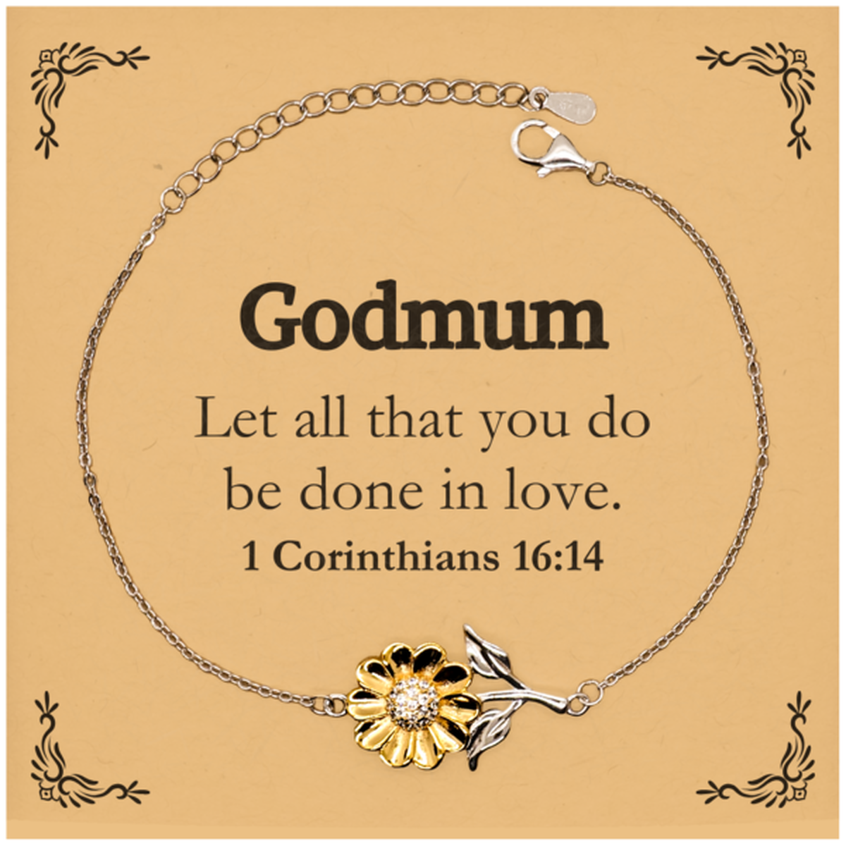 christian godmum gifts let all that you do be done in love bible verse scripture sunflower bracelet baptism confirmation gifts for godmum