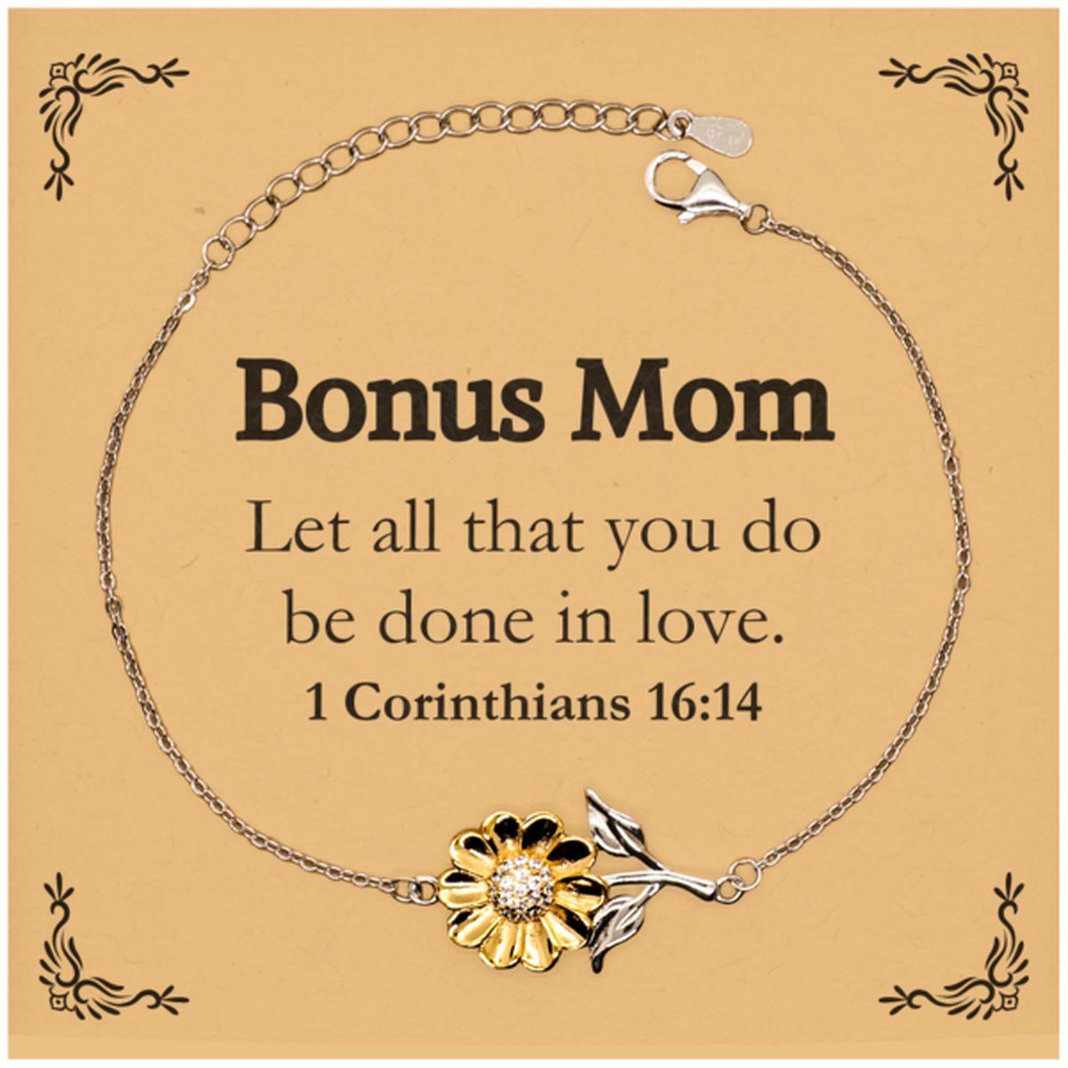 christian bonus mom gifts let all that you do be done in love bible verse scripture sunflower bracelet baptism confirmation gifts for bonus mom