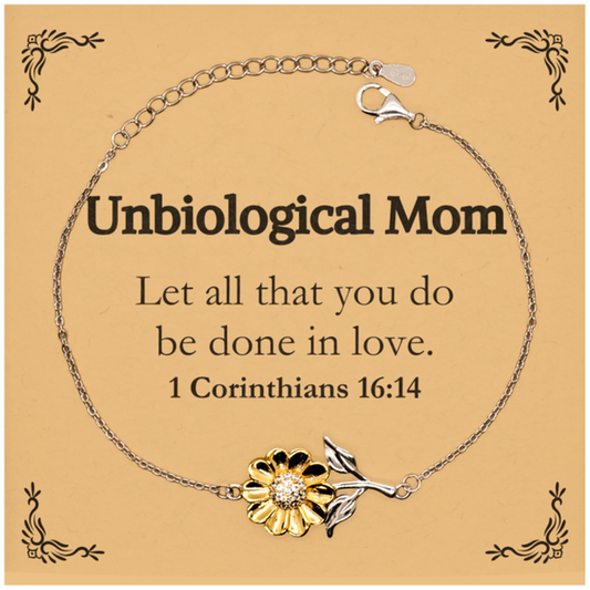 christian unbiological mom gifts let all that you do be done in love bible verse scripture sunflower bracelet baptism confirmation gifts for unbiological mom