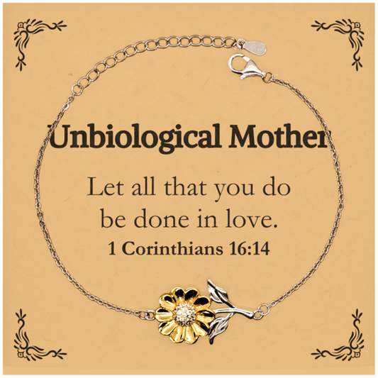 christian unbiological mother gifts let all that you do be done in love bible verse scripture sunflower bracelet baptism confirmation gifts for unbiological mother