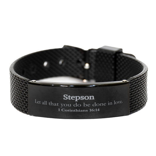 christian stepson gifts let all that you do be done in love bible verse scripture black shark mesh bracelet baptism confirmation gifts for stepson
