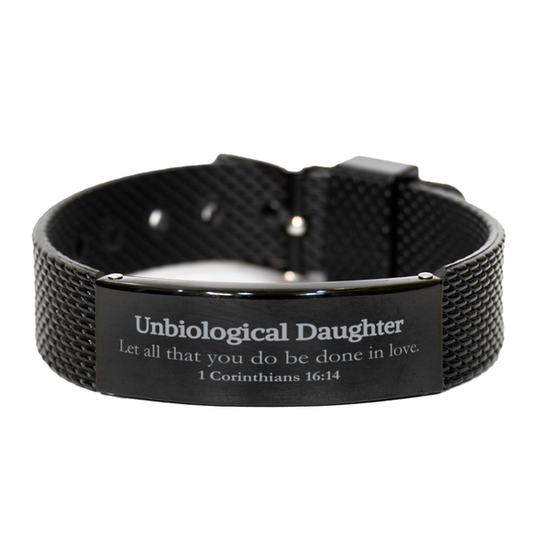 christian unbiological daughter gifts let all that you do be done in love bible verse scripture black shark mesh bracelet baptism confirmation gifts for unbiological daughter