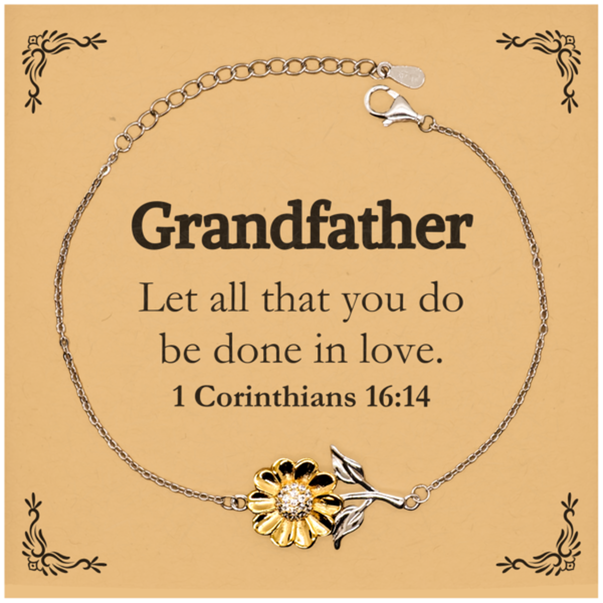 christian grandfather gifts let all that you do be done in love bible verse scripture sunflower bracelet baptism confirmation gifts for grandfather