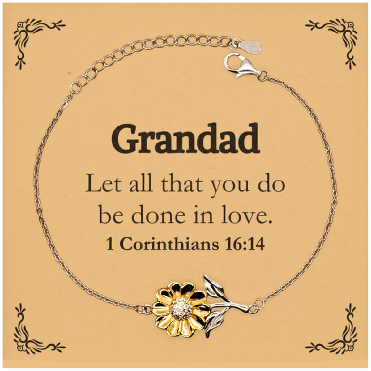 christian grandad gifts let all that you do be done in love bible verse scripture sunflower bracelet baptism confirmation gifts for grandad