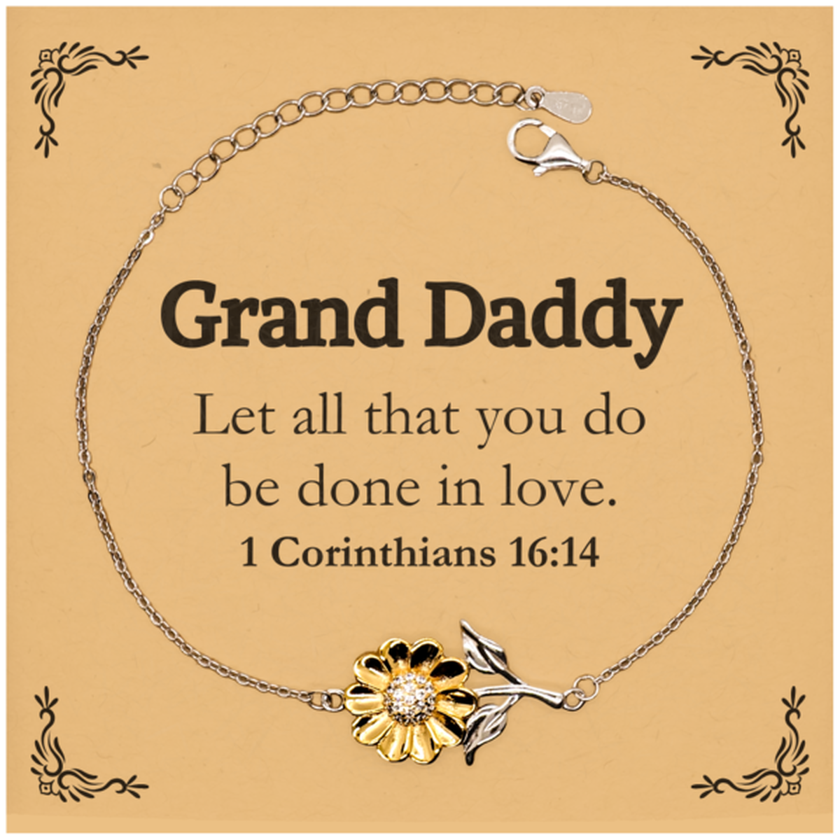 christian grand daddy gifts let all that you do be done in love bible verse scripture sunflower bracelet baptism confirmation gifts for grand daddy