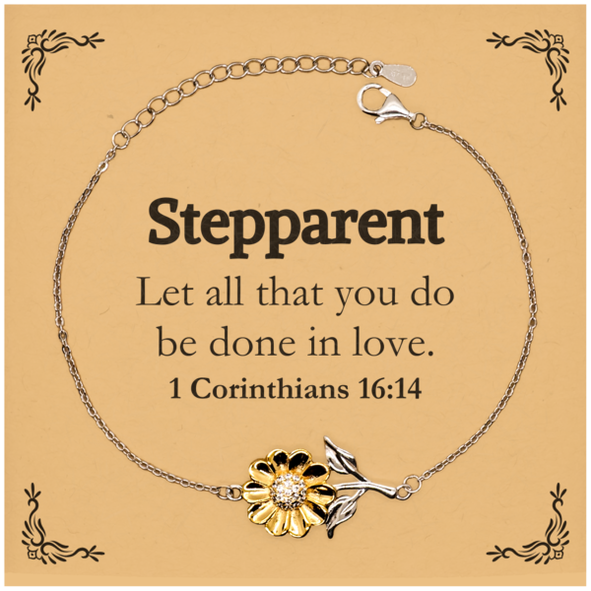 christian stepparent gifts let all that you do be done in love bible verse scripture sunflower bracelet baptism confirmation gifts for stepparent