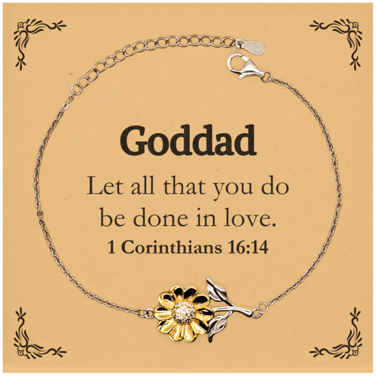 christian goddad gifts let all that you do be done in love bible verse scripture sunflower bracelet baptism confirmation gifts for goddad