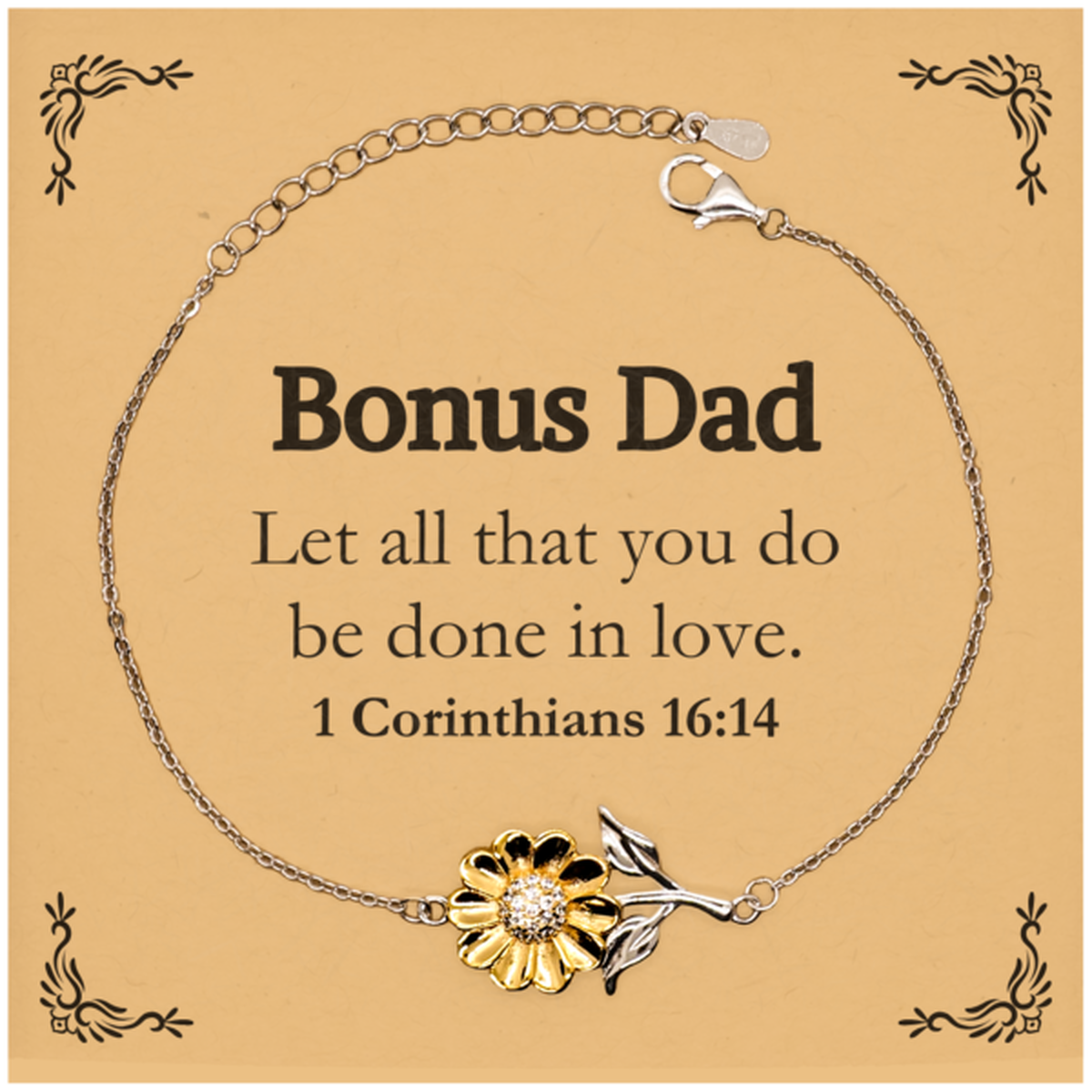 christian bonus dad gifts let all that you do be done in love bible verse scripture sunflower bracelet baptism confirmation gifts for bonus dad