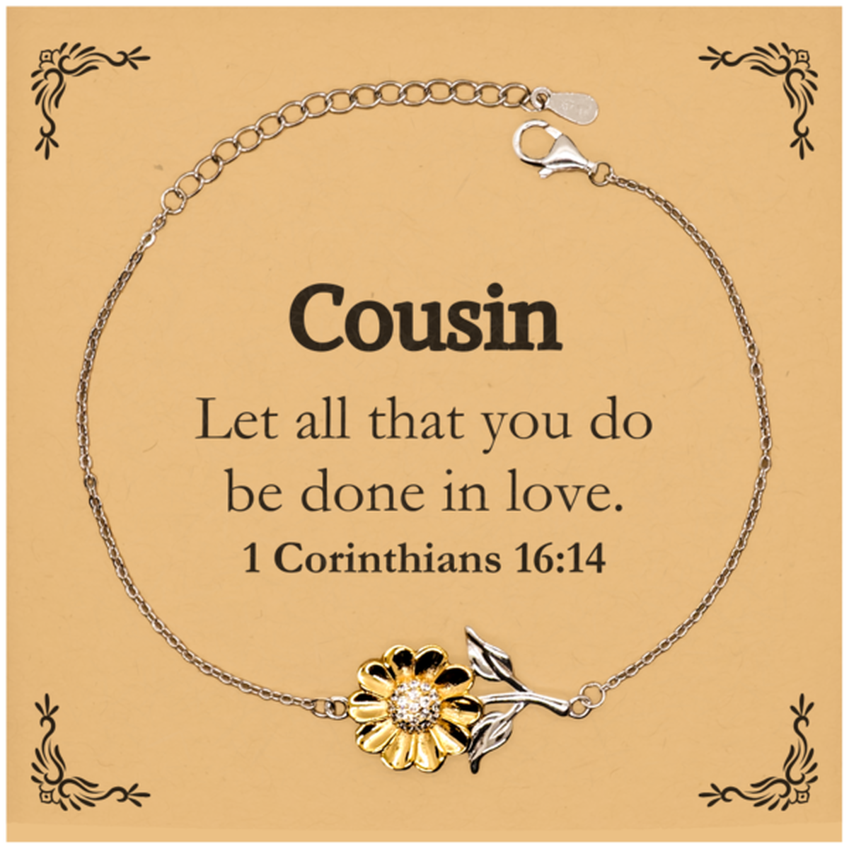 christian cousin gifts let all that you do be done in love bible verse scripture sunflower bracelet baptism confirmation gifts for cousin