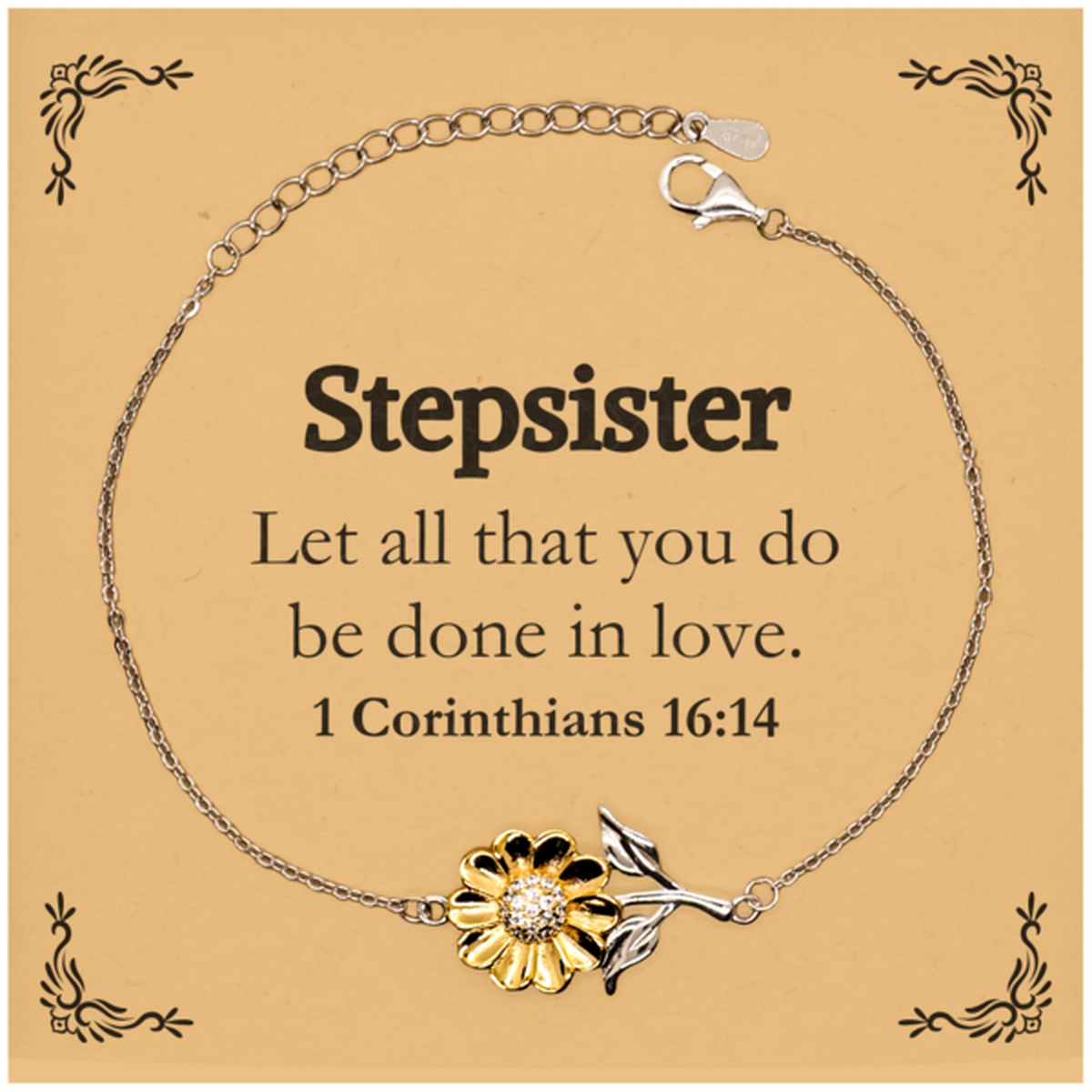 christian stepsister gifts let all that you do be done in love bible verse scripture sunflower bracelet baptism confirmation gifts for stepsister