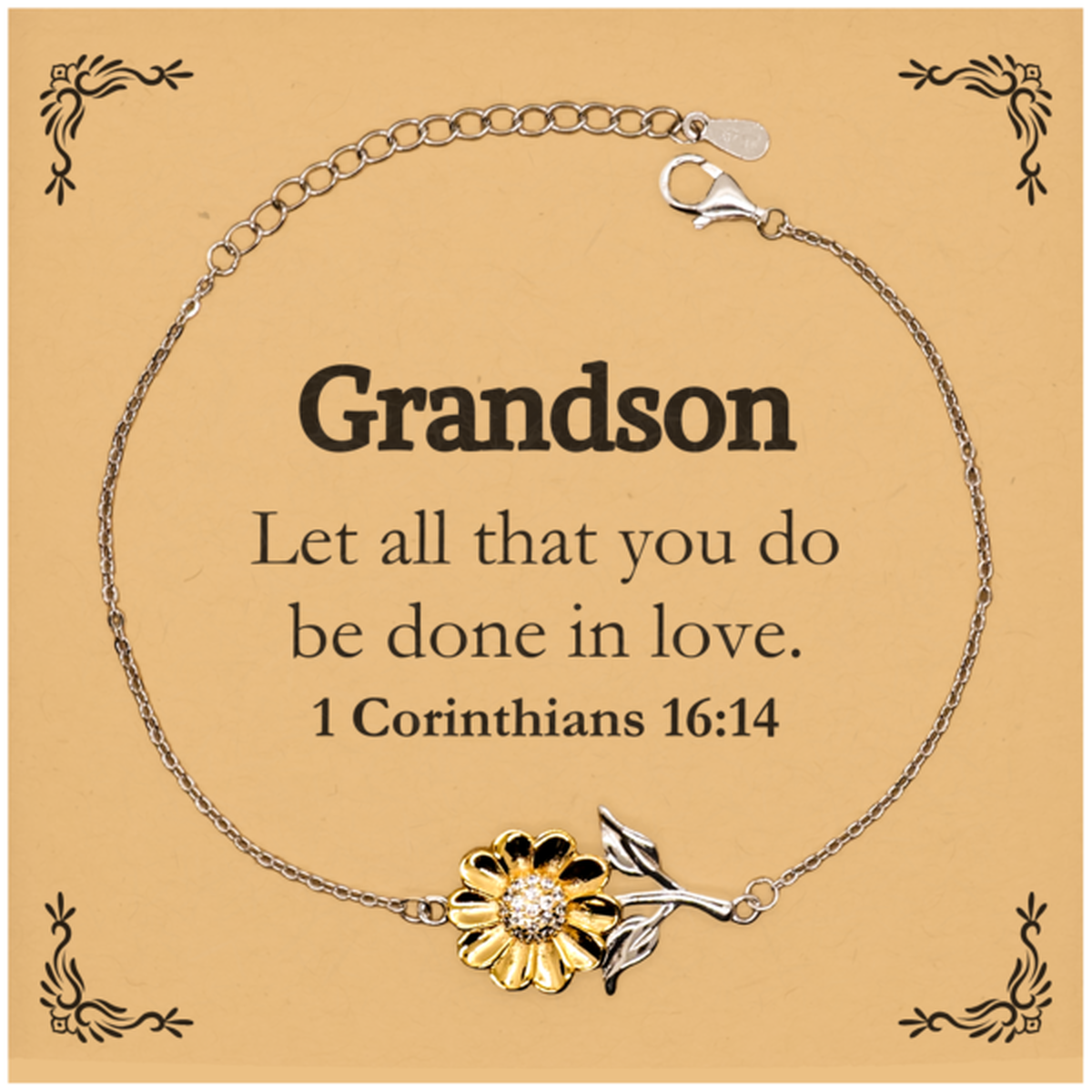 christian grandson gifts let all that you do be done in love bible verse scripture sunflower bracelet baptism confirmation gifts for grandson