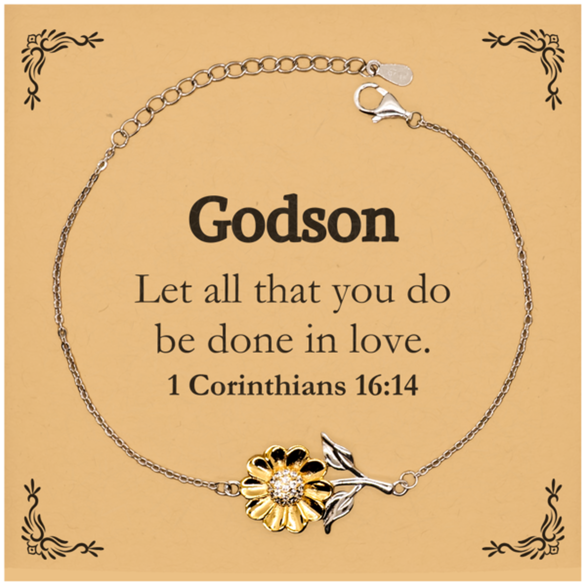 christian godson gifts let all that you do be done in love bible verse scripture sunflower bracelet baptism confirmation gifts for godson