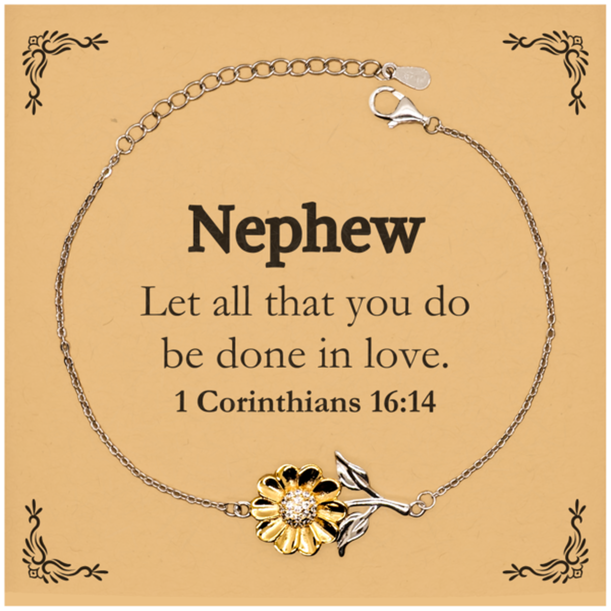christian nephew gifts let all that you do be done in love bible verse scripture sunflower bracelet baptism confirmation gifts for nephew