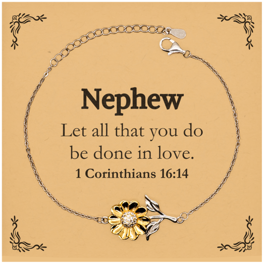 christian nephew gifts let all that you do be done in love bible verse scripture sunflower bracelet baptism confirmation gifts for nephew
