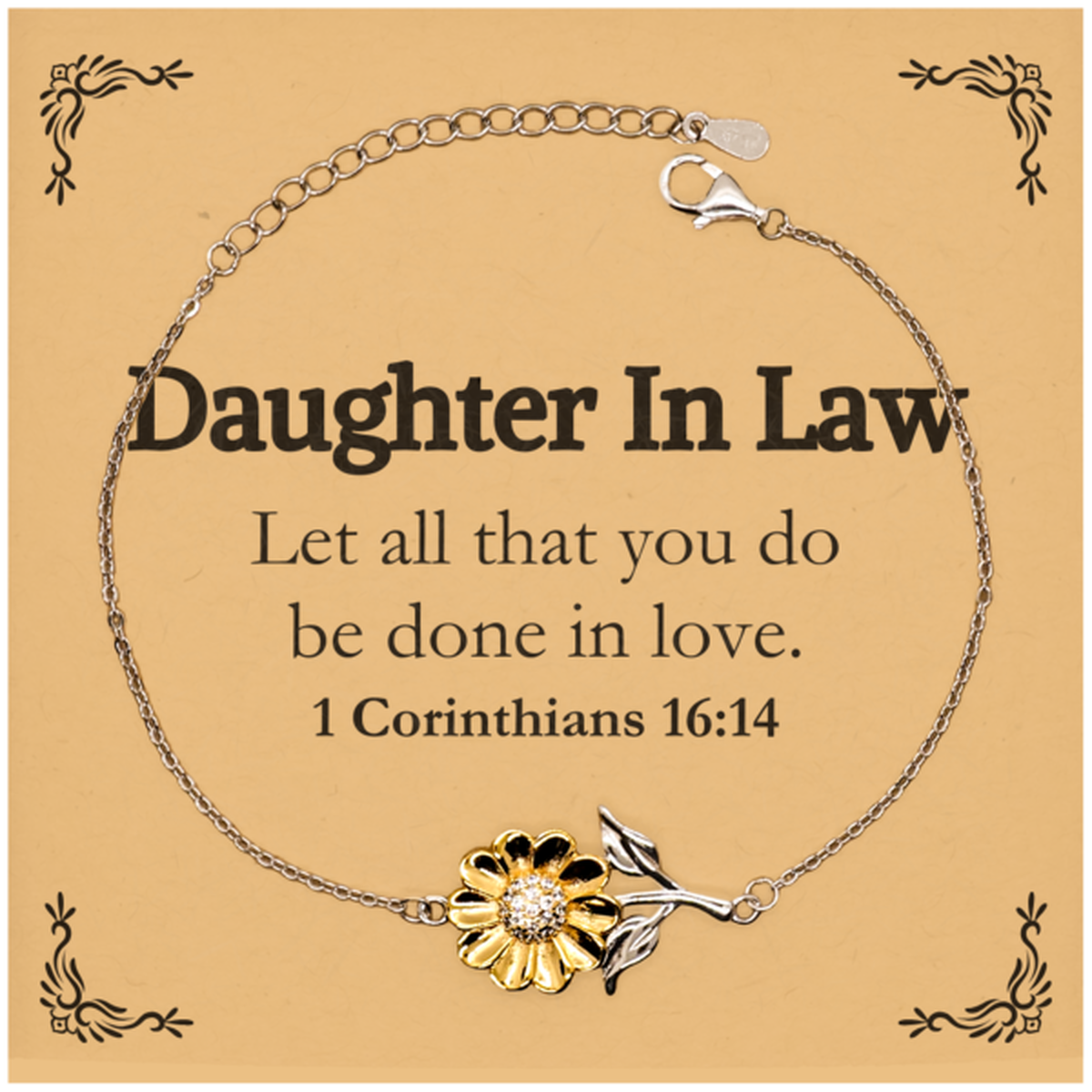 christian daughter in law gifts let all that you do be done in love bible verse scripture sunflower bracelet baptism confirmation gifts for daughter in law