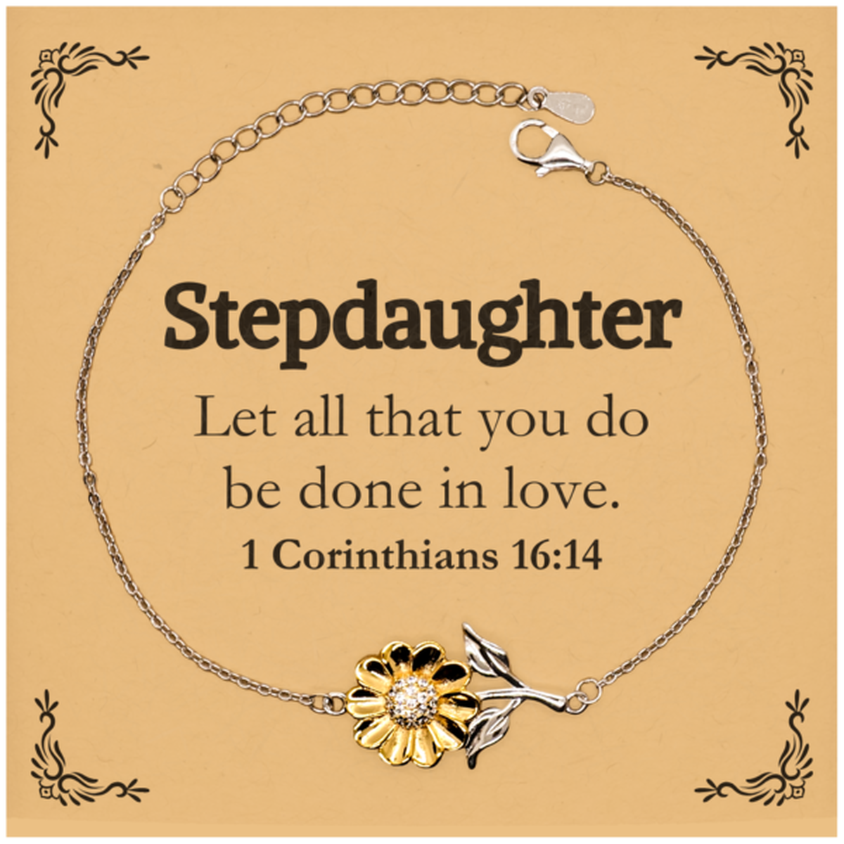 christian stepdaughter gifts let all that you do be done in love bible verse scripture sunflower bracelet baptism confirmation gifts for stepdaughter