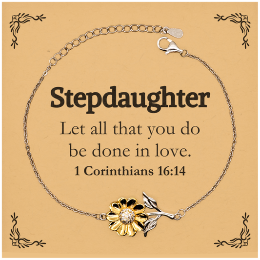 christian stepdaughter gifts let all that you do be done in love bible verse scripture sunflower bracelet baptism confirmation gifts for stepdaughter