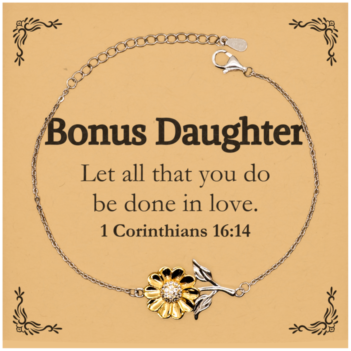 christian bonus daughter gifts let all that you do be done in love bible verse scripture sunflower bracelet baptism confirmation gifts for bonus daughter
