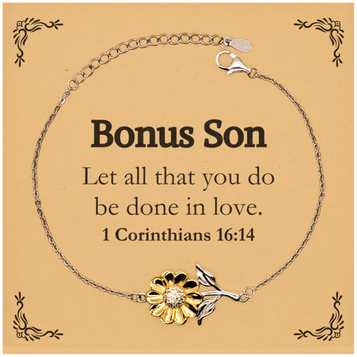 christian bonus son gifts let all that you do be done in love bible verse scripture sunflower bracelet baptism confirmation gifts for bonus son