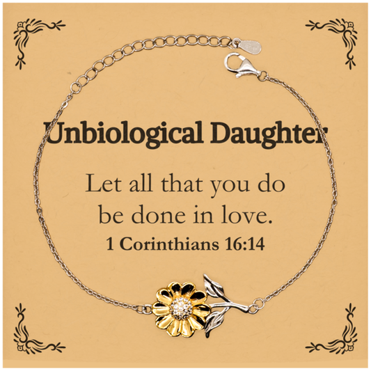 christian unbiological daughter gifts let all that you do be done in love bible verse scripture sunflower bracelet baptism confirmation gifts for unbiological daughter