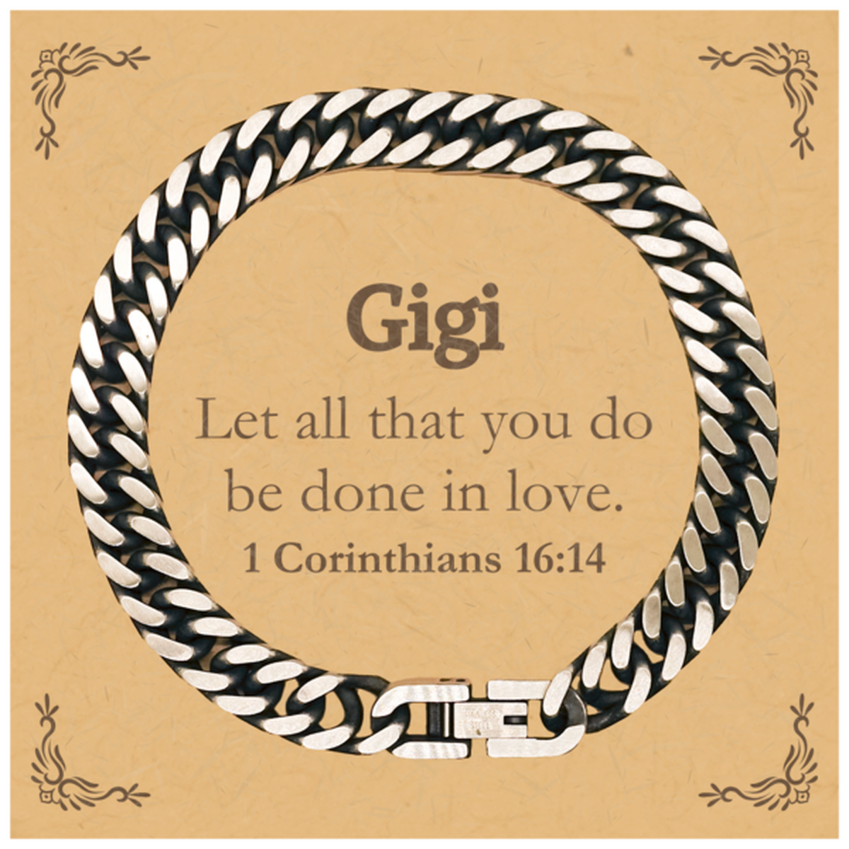 christian gigi gifts let all that you do be done in love bible verse scripture cuban link chain bracelet baptism confirmation gifts for gigi