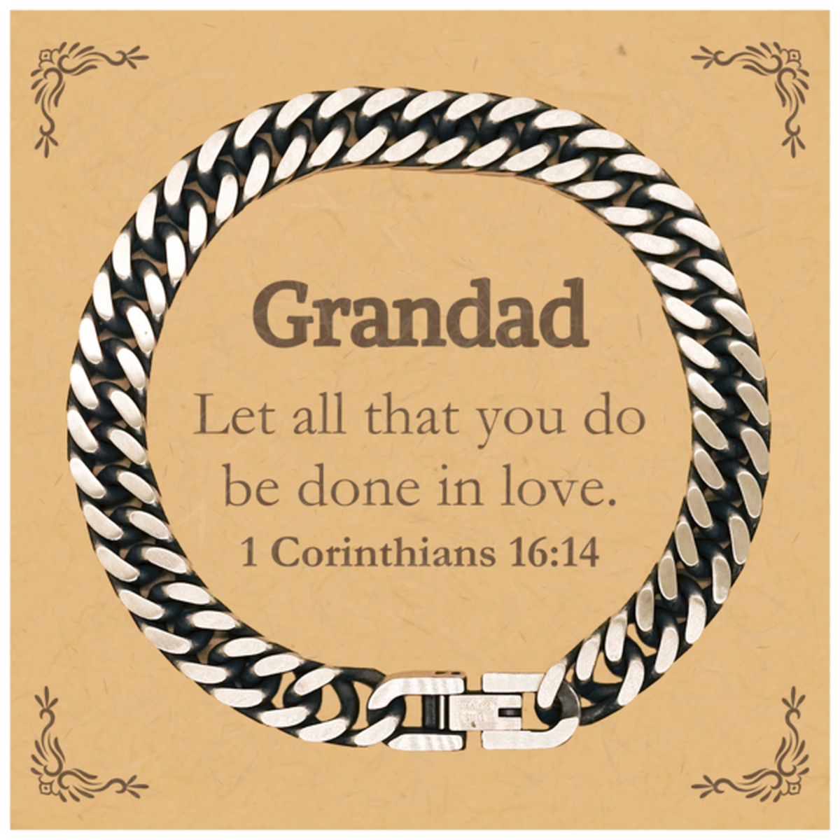 christian grandad gifts let all that you do be done in love bible verse scripture cuban link chain bracelet baptism confirmation gifts for grandad