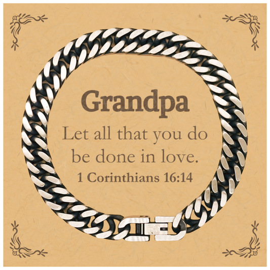 christian grandpa gifts let all that you do be done in love bible verse scripture cuban link chain bracelet baptism confirmation gifts for grandpa