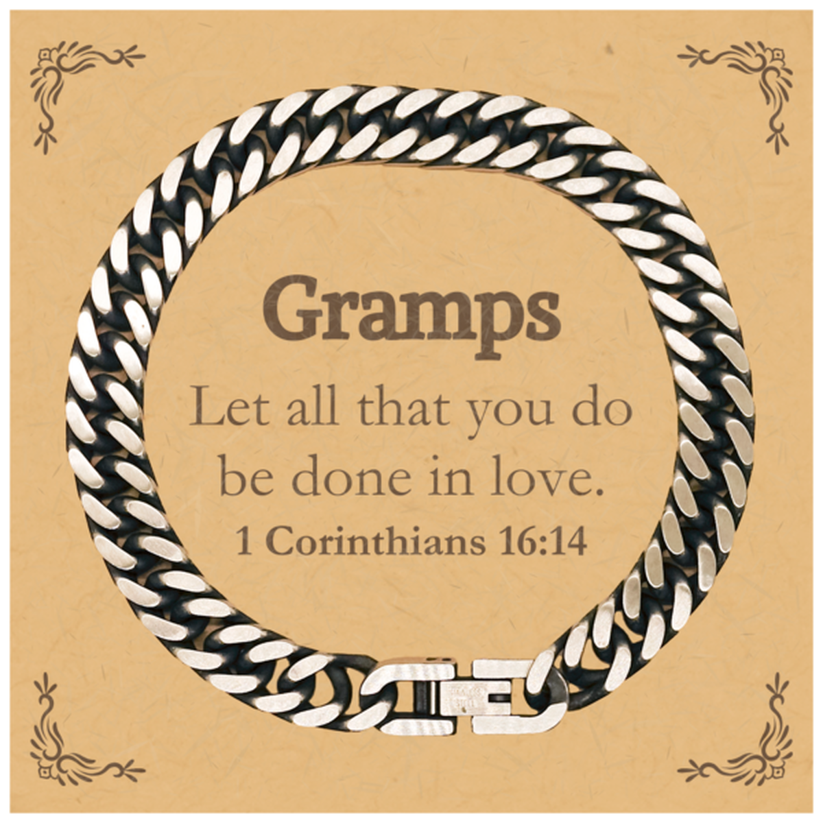 christian gramps gifts let all that you do be done in love bible verse scripture cuban link chain bracelet baptism confirmation gifts for gramps