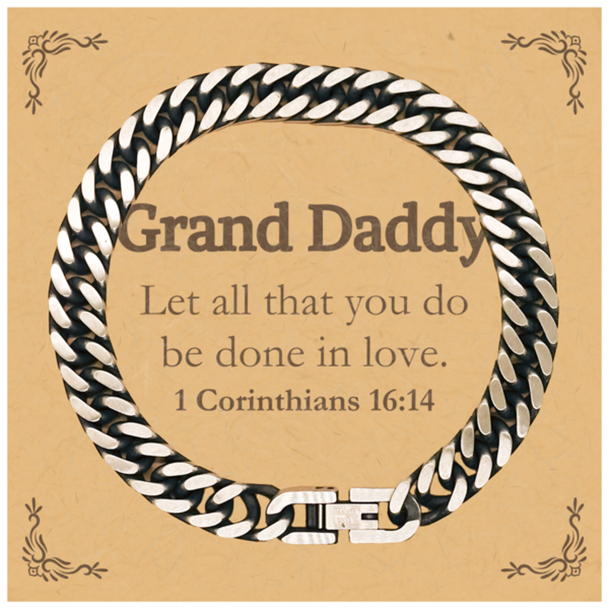 christian grand daddy gifts let all that you do be done in love bible verse scripture cuban link chain bracelet baptism confirmation gifts for grand daddy