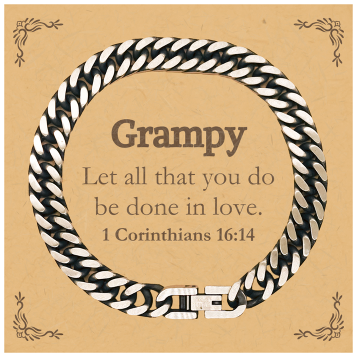 christian grampy gifts let all that you do be done in love bible verse scripture cuban link chain bracelet baptism confirmation gifts for grampy