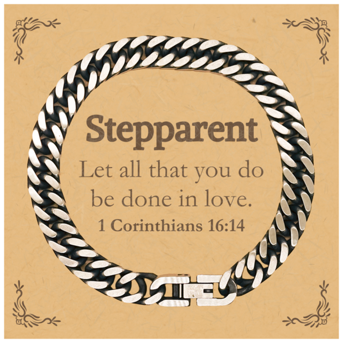 christian stepparent gifts let all that you do be done in love bible verse scripture cuban link chain bracelet baptism confirmation gifts for stepparent