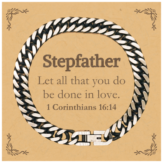 christian stepfather gifts let all that you do be done in love bible verse scripture cuban link chain bracelet baptism confirmation gifts for stepfather