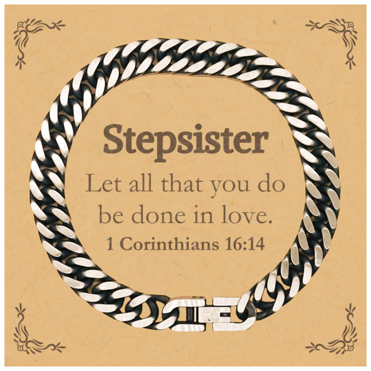 christian stepsister gifts let all that you do be done in love bible verse scripture cuban link chain bracelet baptism confirmation gifts for stepsister