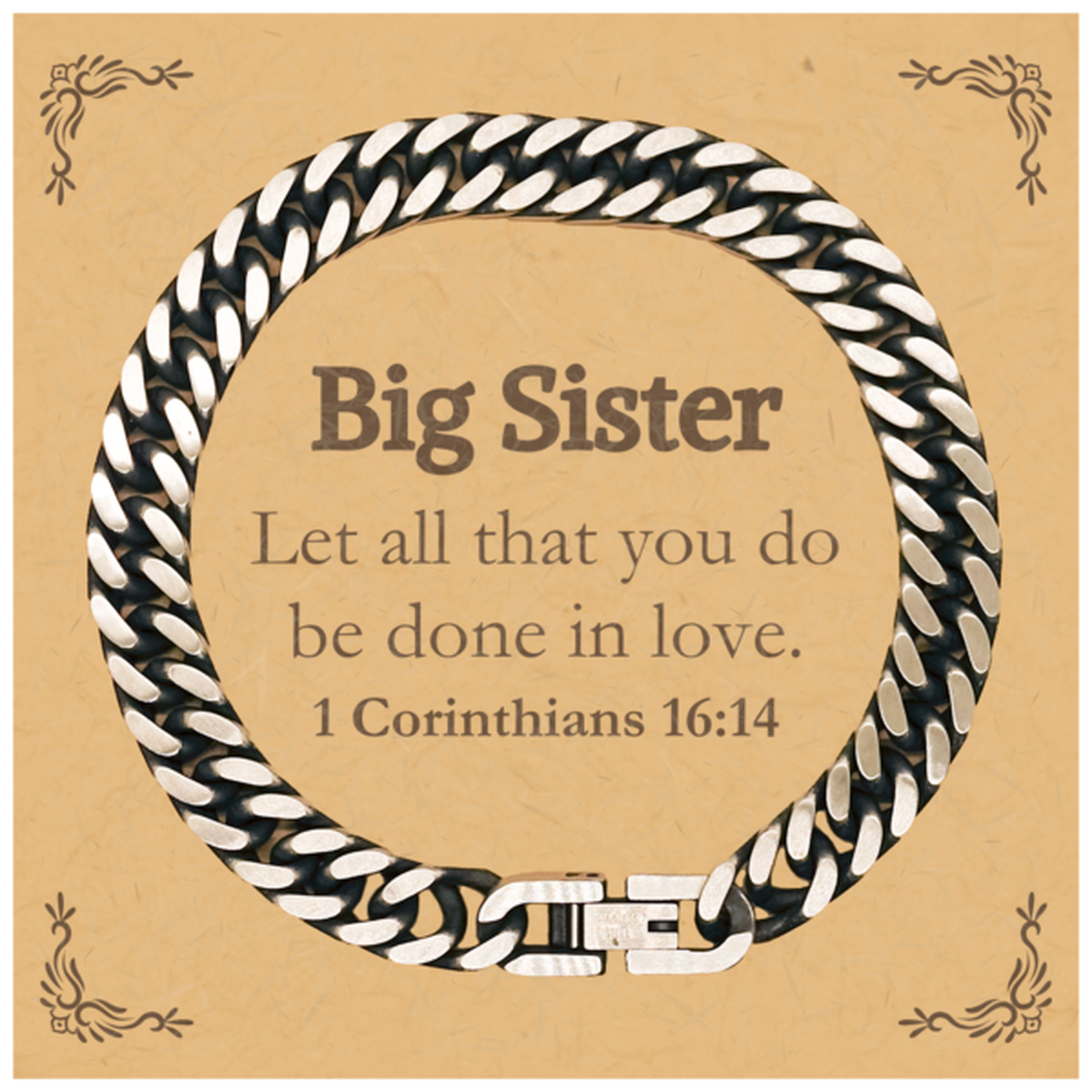 christian big sister gifts let all that you do be done in love bible verse scripture cuban link chain bracelet baptism confirmation gifts for big sister