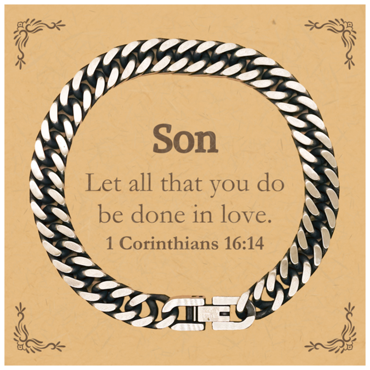 christian son gifts let all that you do be done in love bible verse scripture cuban link chain bracelet baptism confirmation gifts for son