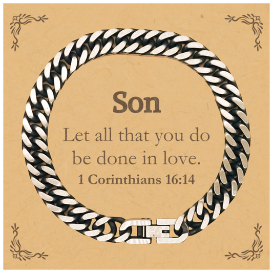 christian son gifts let all that you do be done in love bible verse scripture cuban link chain bracelet baptism confirmation gifts for son