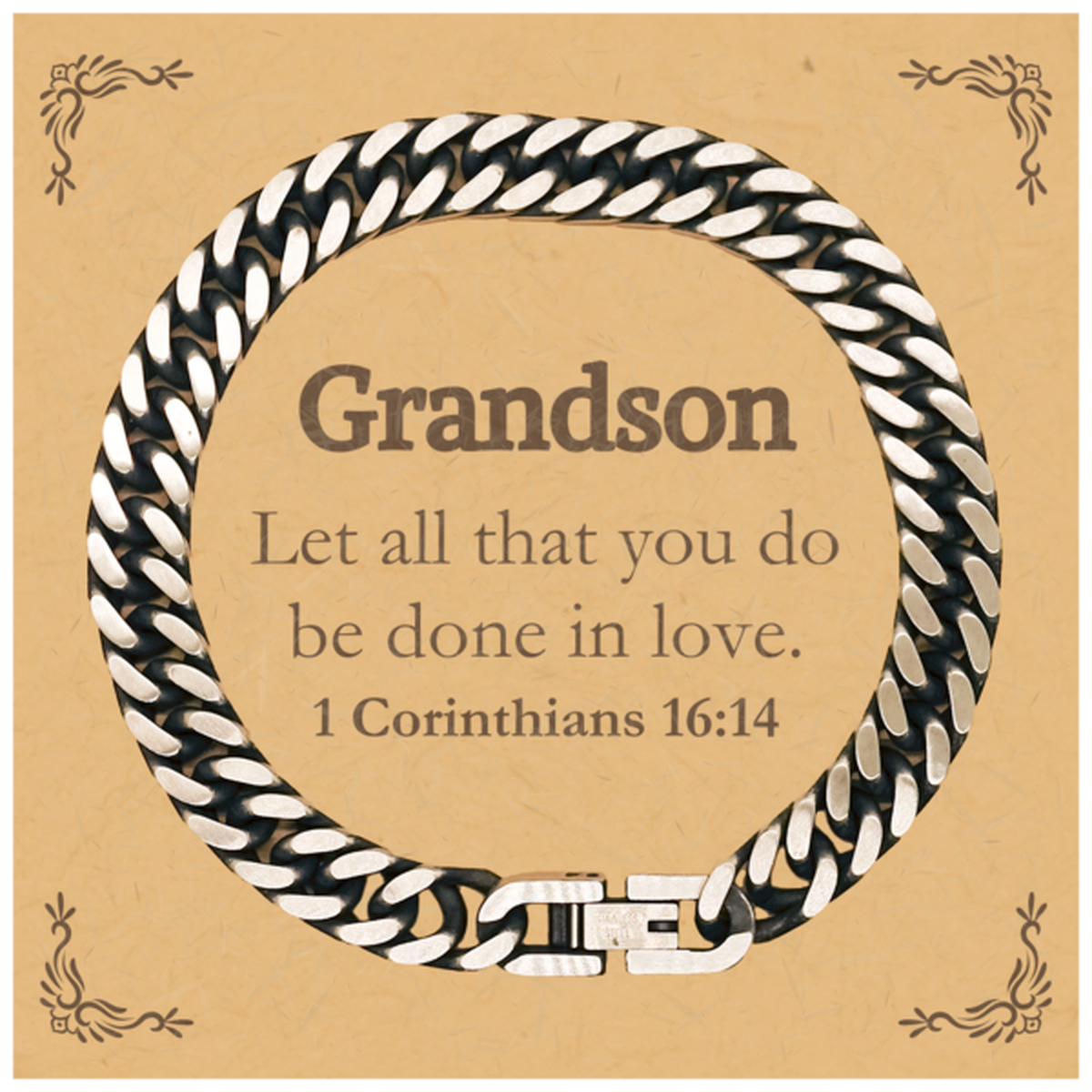 christian grandson gifts let all that you do be done in love bible verse scripture cuban link chain bracelet baptism confirmation gifts for grandson