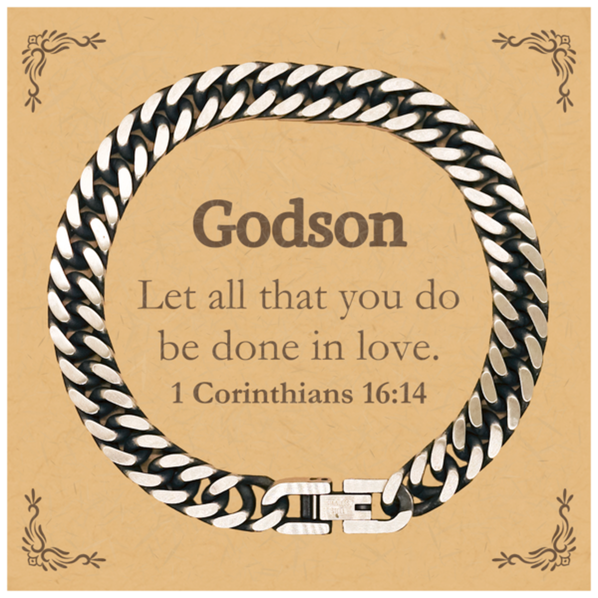 christian godson gifts let all that you do be done in love bible verse scripture cuban link chain bracelet baptism confirmation gifts for godson