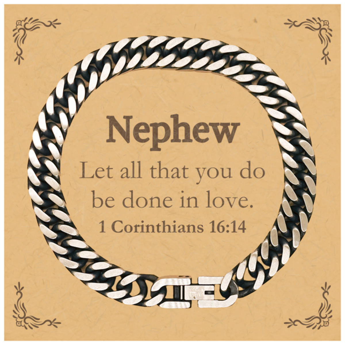 christian nephew gifts let all that you do be done in love bible verse scripture cuban link chain bracelet baptism confirmation gifts for nephew
