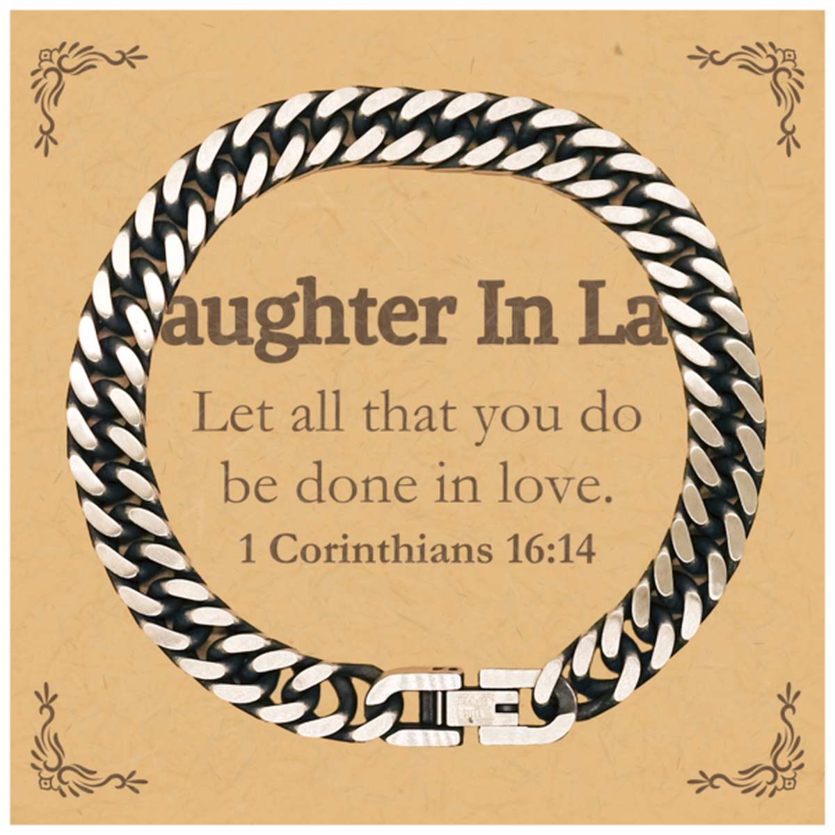 christian daughter in law gifts let all that you do be done in love bible verse scripture cuban link chain bracelet baptism confirmation gifts for daughter in law