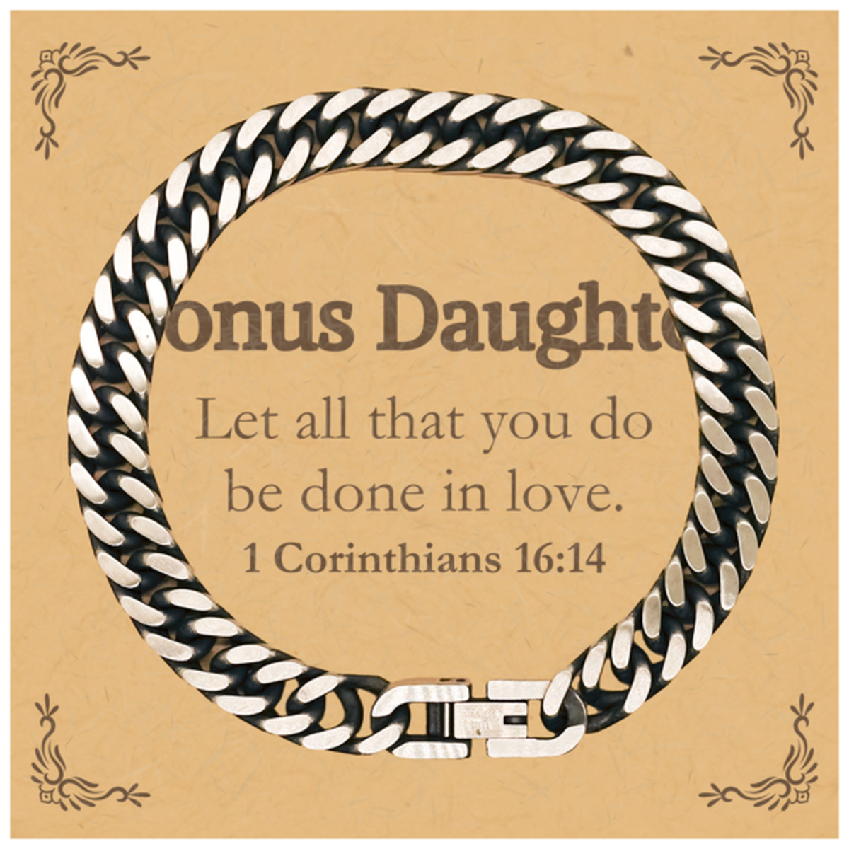 christian bonus daughter gifts let all that you do be done in love bible verse scripture cuban link chain bracelet baptism confirmation gifts for bonus daughter